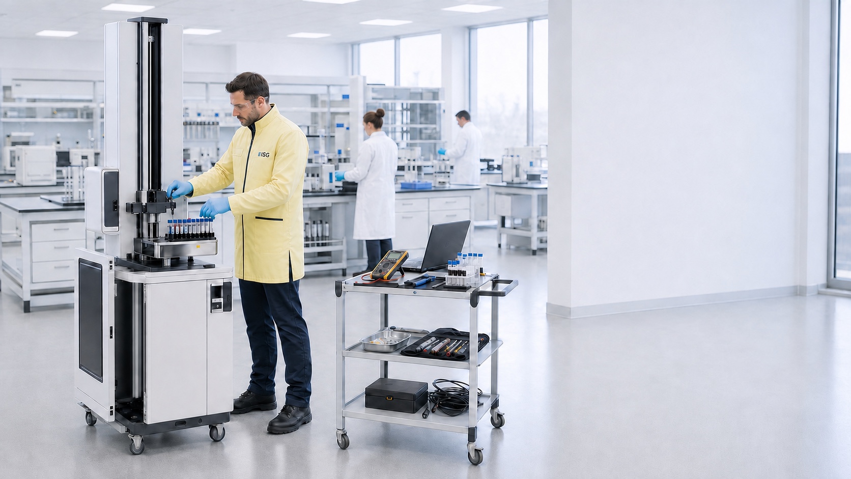 ISG-Techniker im Labor bei einer technischen Prüfung