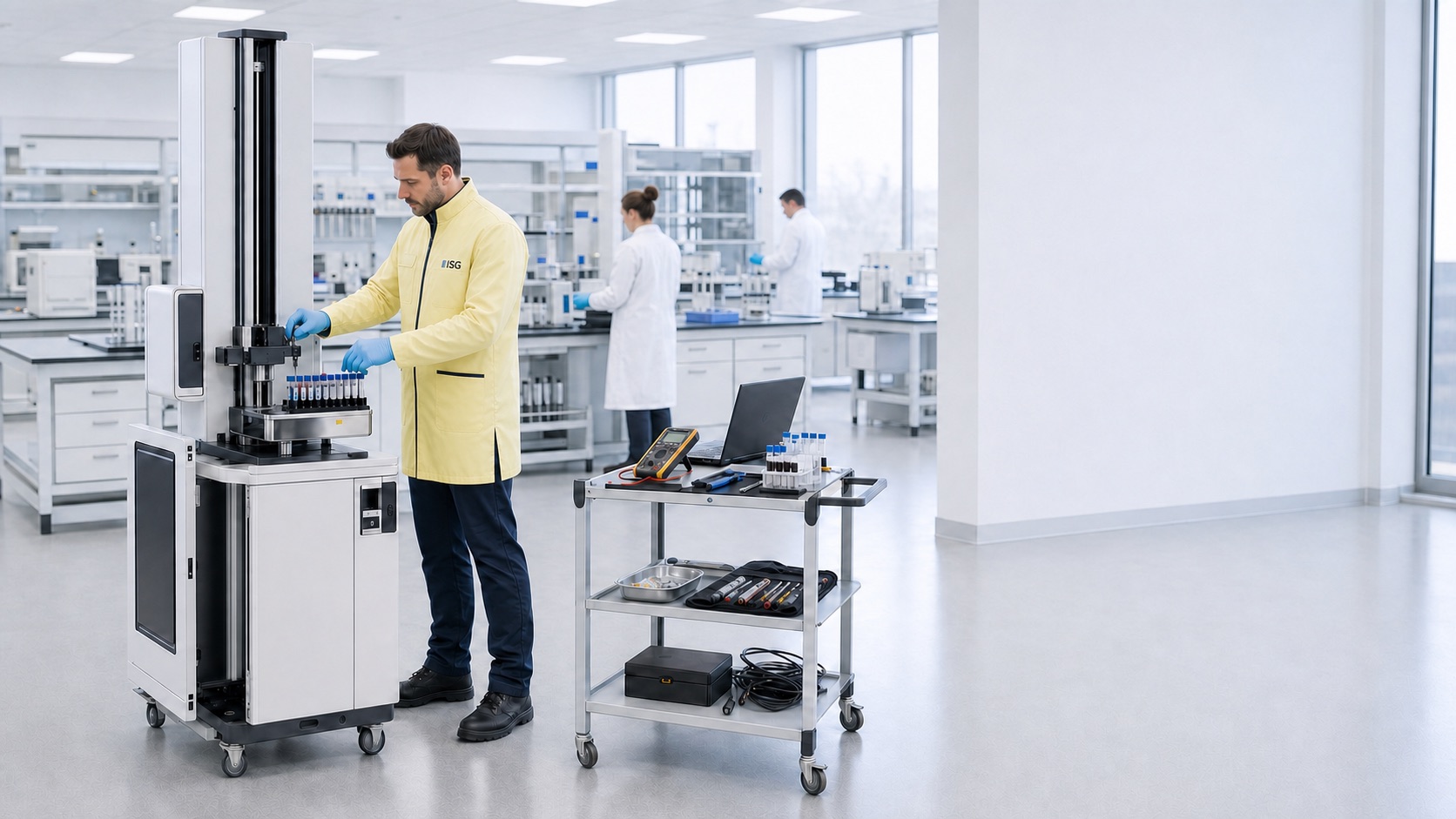 ISG-Techniker im Labor bei einer technischen Prüfung